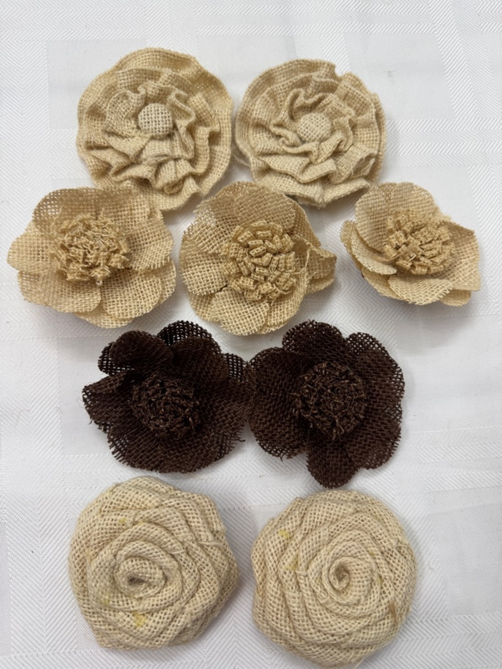 Burlap Flower Accent Set of 9 in Beige and Brown - Rustic Home Accents
